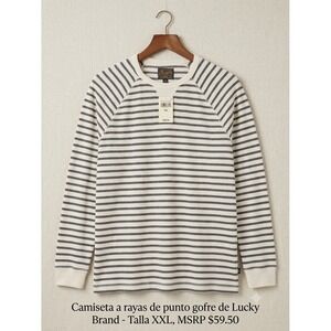 Lucky Brand Waffle Knit Stripe Thermal Top XXL Grey Cream Raglan 7M62342 NEW